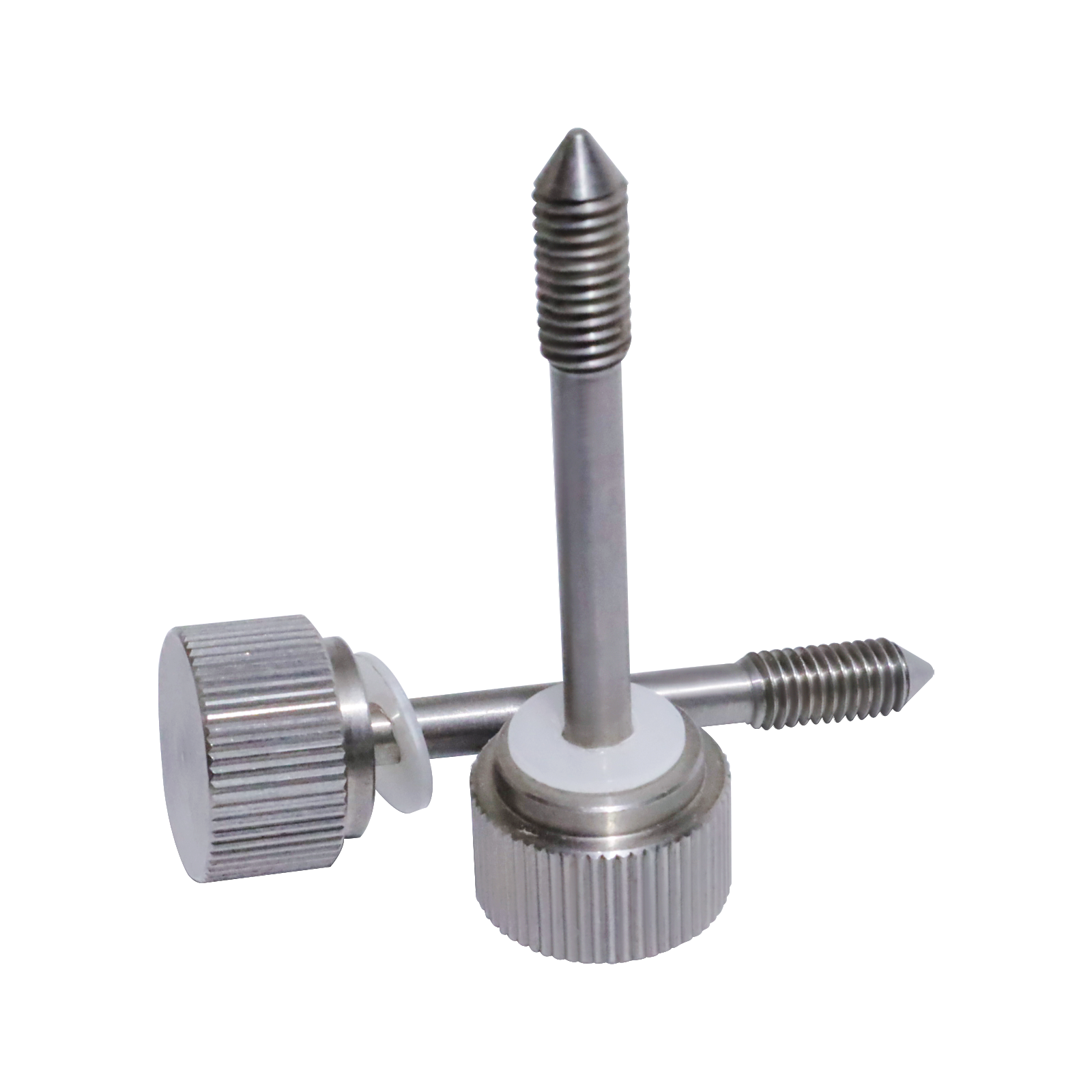 Step fastening adjustment hand twist screws. Mechanical equipment can be hand tightened fastening parts/screw connection metal accessories/stainless steel fastening screws/hand twisting knurled method/hand twisting knurled anti-loosening screws.