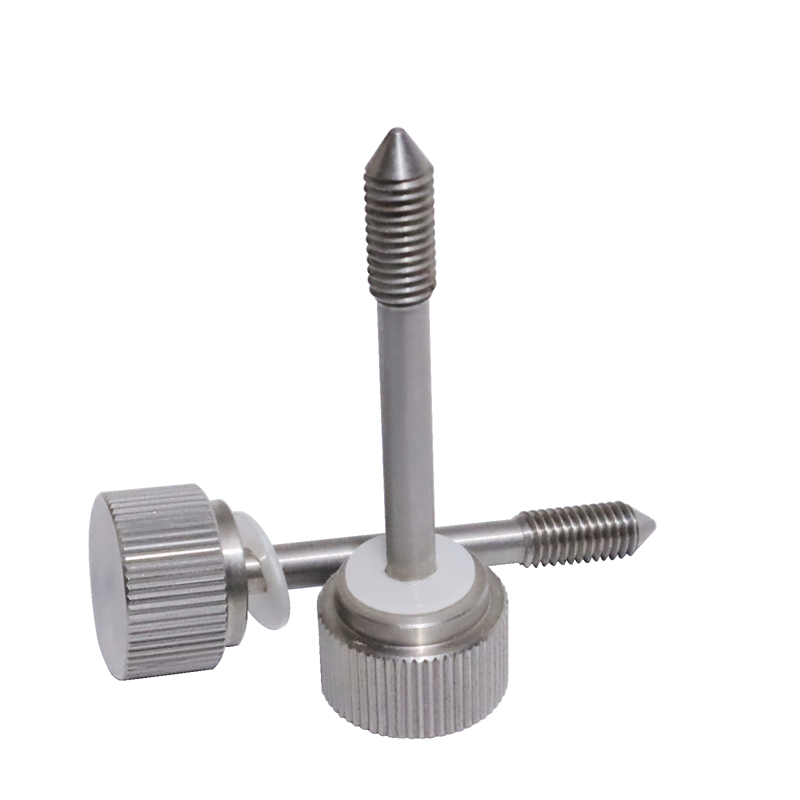 Step fastening adjustment hand twist screws. Mechanical equipment can be hand tightened fastening parts/screw connection metal accessories/stainless steel fastening screws/hand twisting knurled method/hand twisting knurled anti-loosening screws.