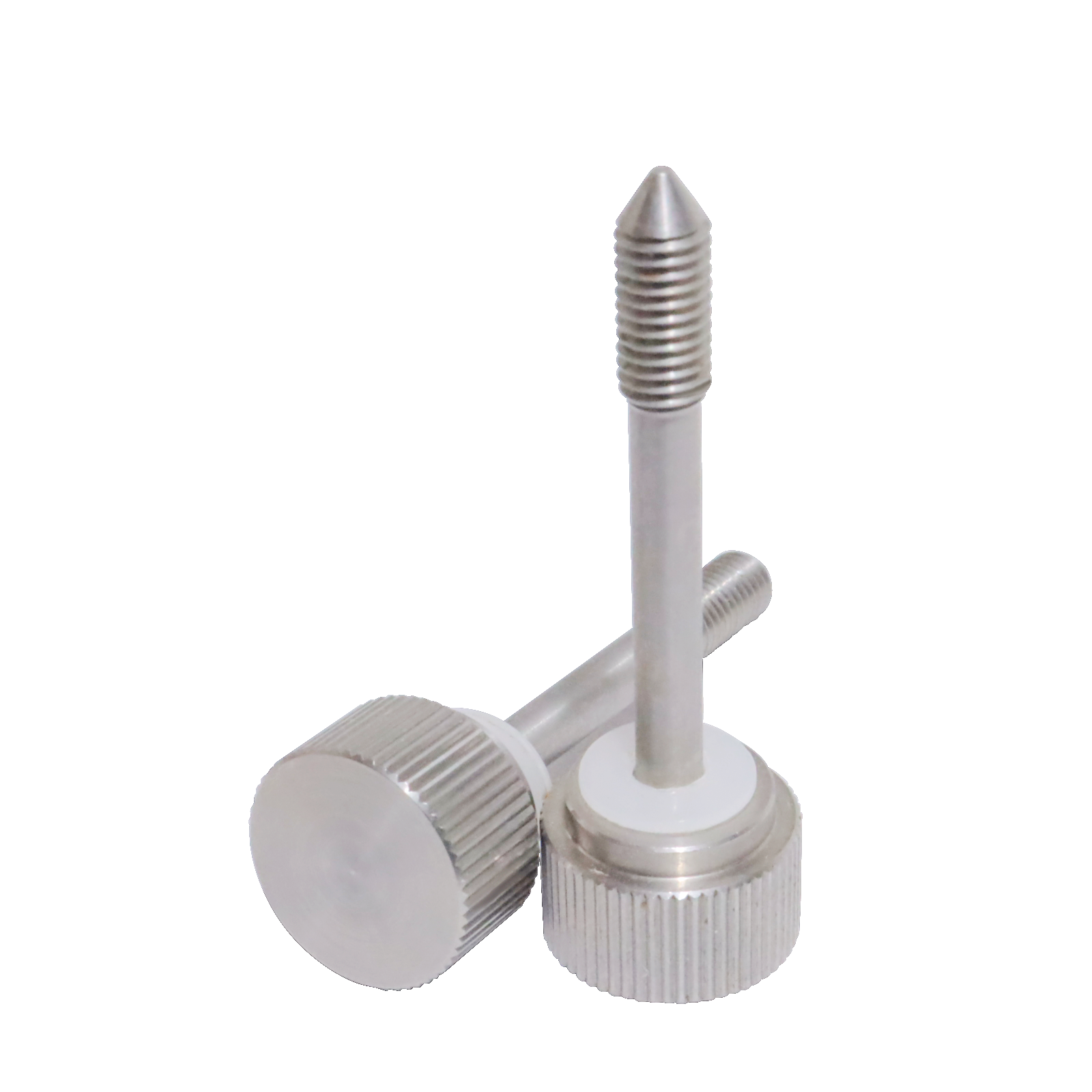 Step fastening adjustment hand twist screws. Mechanical equipment can be hand tightened fastening parts/screw connection metal accessories/stainless steel fastening screws/hand twisting knurled method/hand twisting knurled anti-loosening screws.